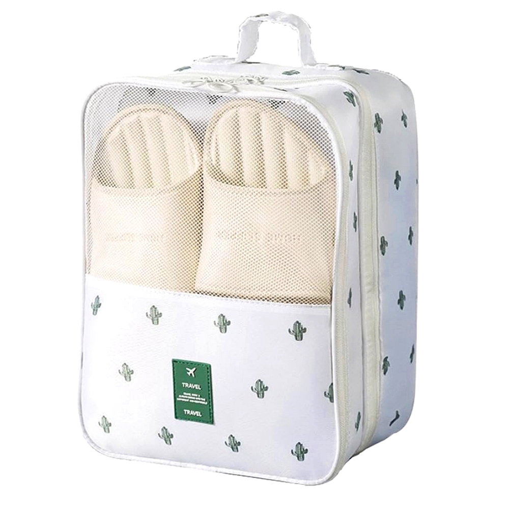 Mossio Travel Shoe Bag 3 Zipper Compartment Storage Packing Cube in White Cactus